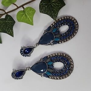 Silver with Blue Teardrop Earrings